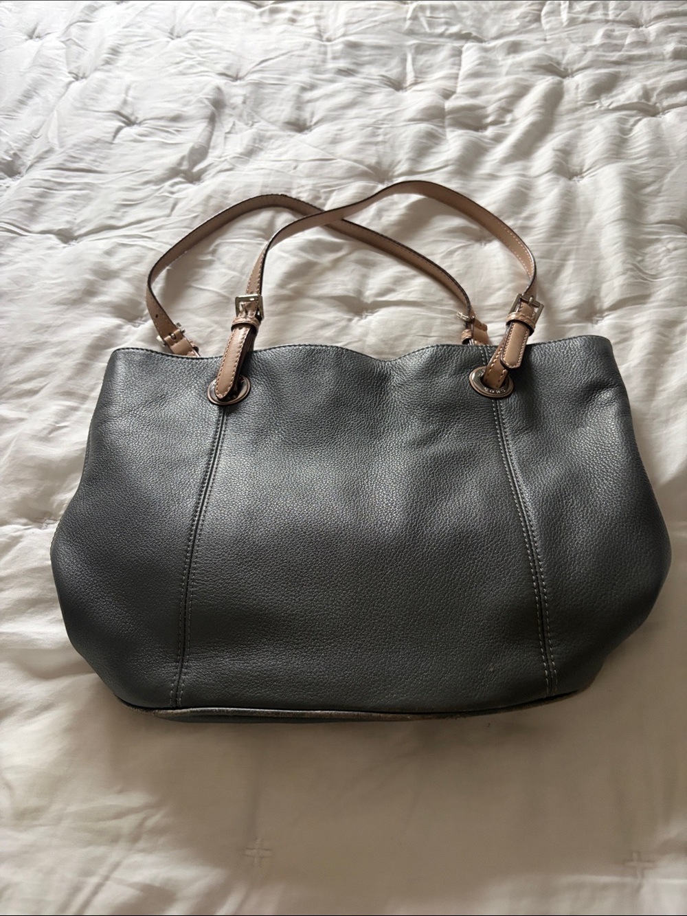 Michael Kors Gray Leather Tote with Tan Handles